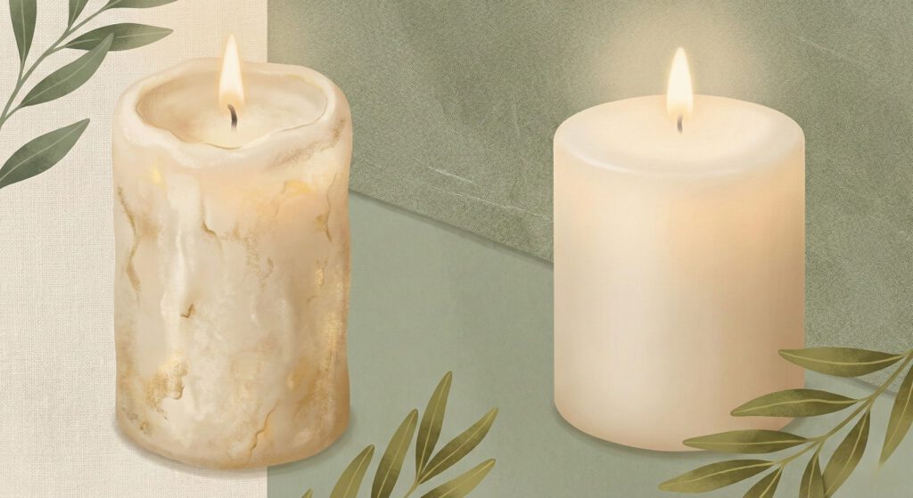 Illustration verschiedener Kerzenmaterialien für Taufkerzen