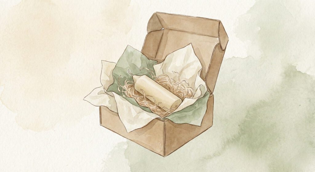 Illustration einer Taufkerze in sicherer Verpackung für den Versand