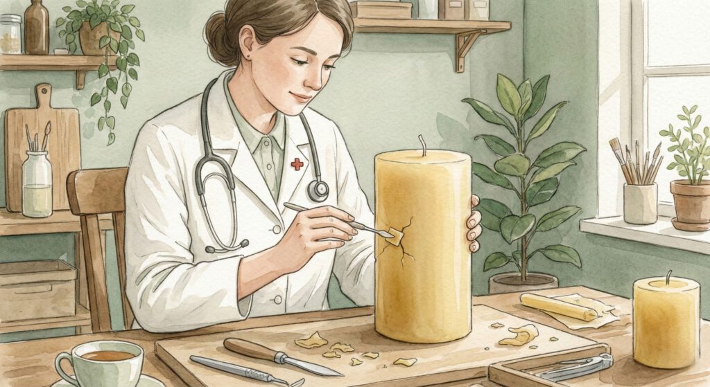 Illustration zur Reparatur und Pflege einer Taufkerze im Atelier