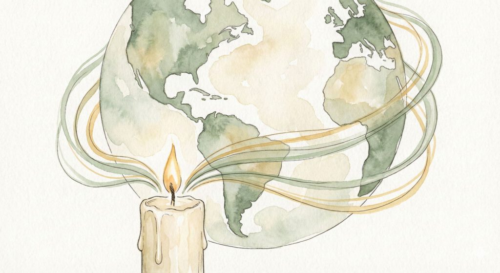 Illustration einer Taufkerze mit weltweiter Verbindung