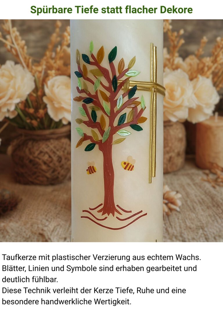 Beispiel für eine handverzierte Kerze mit 3D-Effekt