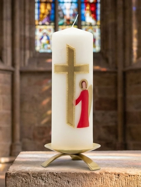 Taufkerze mit Kreuz, Taube & Engel